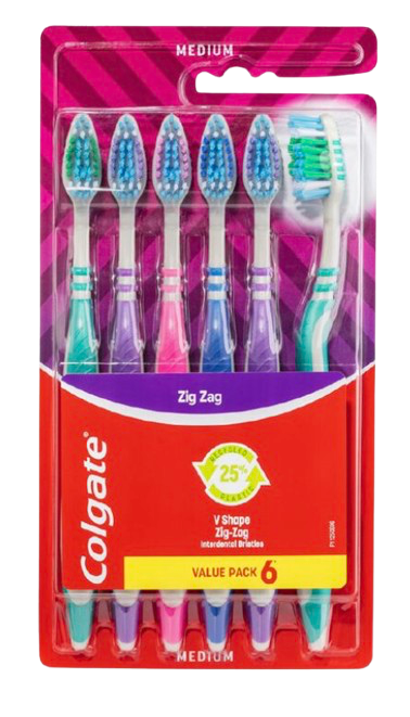 COLGATE TOOTH BRUSH ZIG ZAG MEDIUM 6PK