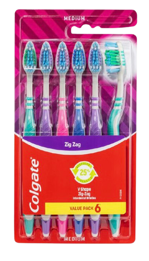 COLGATE TOOTH BRUSH ZIG ZAG MEDIUM 6PK