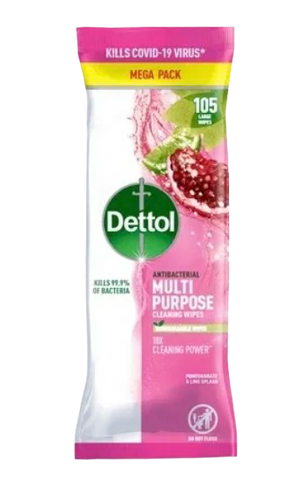 DETTOL MULTI PURPOSE CLEANSING WIPES (UK) 105'S POMEGRANATE