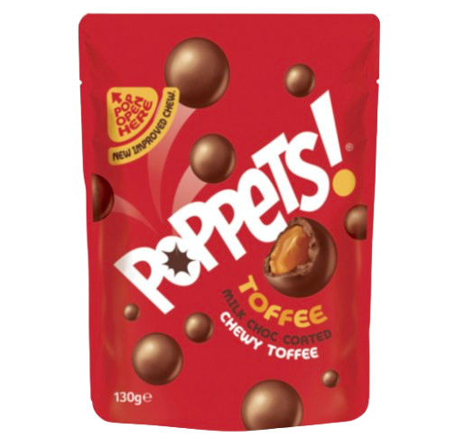 POPPETS POUCH MILK CHOC TOFFEE PACK 130G