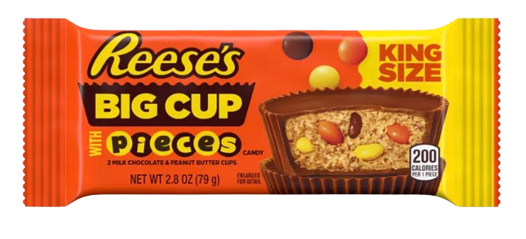REESES PEANUT BUTTER CUP CHOCOLATE 2.8OZ KING SIZE BIG CUP WITH PIECES