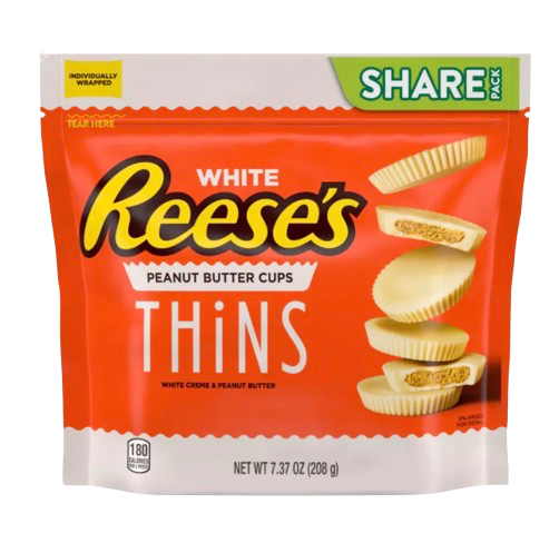 REESES BUTTER CUPS WHITE THINS 7.37 POUCH