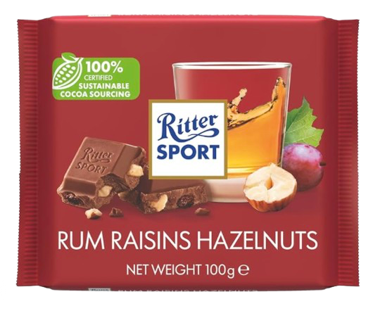 RITTER SPORTS RUM RAISINS HAZELNUT 100G