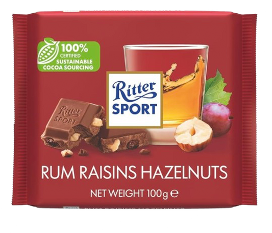 RITTER SPORTS RUM RAISINS HAZELNUT 100G