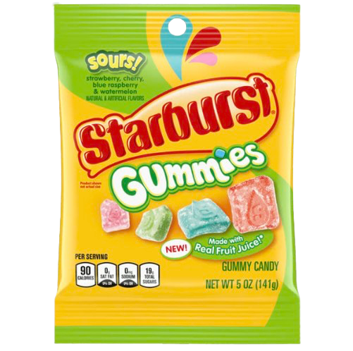 STARBURST PEG GUMMIES SOURS 5 OZ