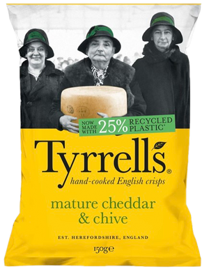 TYRRELLS CHEDDAR & CHIVE CRISPS 150G UK (BBD 21/09/24)