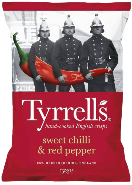 TYRRELLS SWEET CHILLI & RED PEPPER CRISPS 150G UK (BBD 07/09/24)