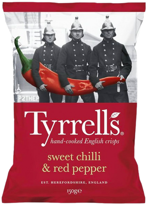 TYRRELLS SWEET CHILLI & RED PEPPER CRISPS 150G UK (BBD 07/09/24)