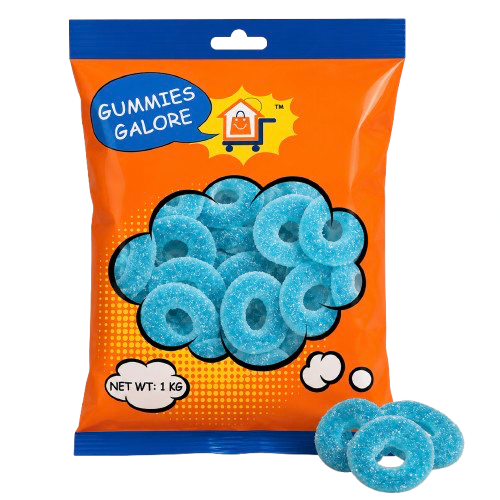 GUMMIES GALORE BLUE RASPBERRY RINGS 1KG