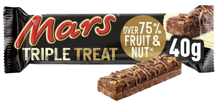 MARS TRIBLE TREAT SNICKERS FRUIT AND NUT SNACK BAR 40G UK