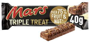 MARS TRIBLE TREAT SNICKERS FRUIT AND NUT SNACK BAR 40G UK