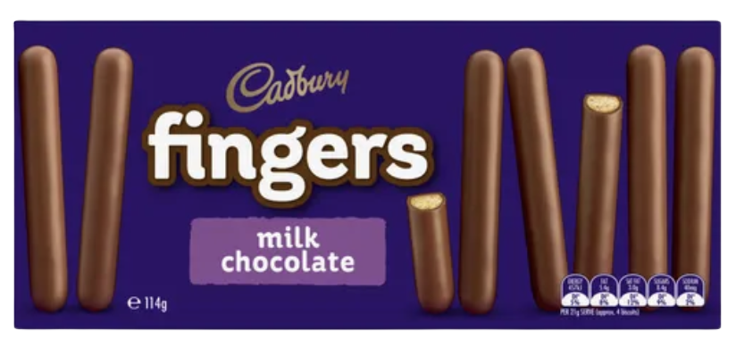 CADBURY  BISCUITS  MILL CHOCOLATE FINGERS 114G